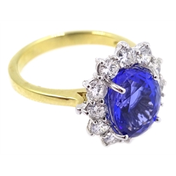  18ct gold tanzanite and diamond cluster ring, hallmarked, tanzanite approx 2.1 carat, diamonds approx 0.8 carat  