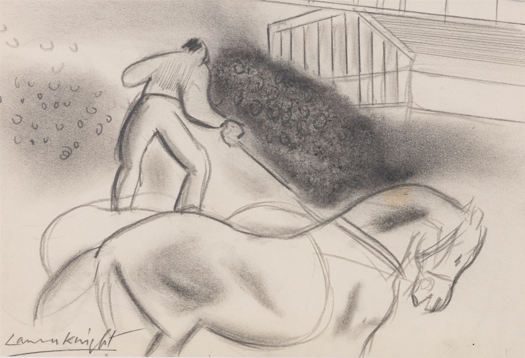 Dame Laura Knight (Staithes Group 1877-1970): Circus Performer Riding Two Horses, pencil signed 19cm x 28cm