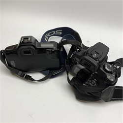 Two Canon camera bodies 'Canon EOS 350D Digital' and 'Canon EOS 1000', five camera lenses including Sigma, Yongnuo and Canon and various other camera accessories 