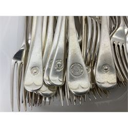 Large collection of silver plated flatware to include Walker & Hall engraved with The Pacific, W & J.A Baxter engraved Wilson Line, Lee's Hull etc, 