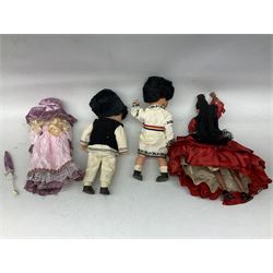 Collection of dolls, comprising of flamenco dance, doll in period dress and two other dolls