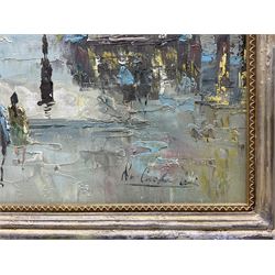 French School (Mid/late 20th century): Parisian Street scene, oil on canvas indistinctly signed 48cm x 58cm