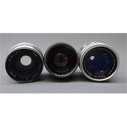  Roeschlein Kreuznach Telenar 1:3.8 /90mm lens 120143, Jupiter-8 2/50 lens No.6611560, similar black lens, all with caps and in Leitz cases (3)  