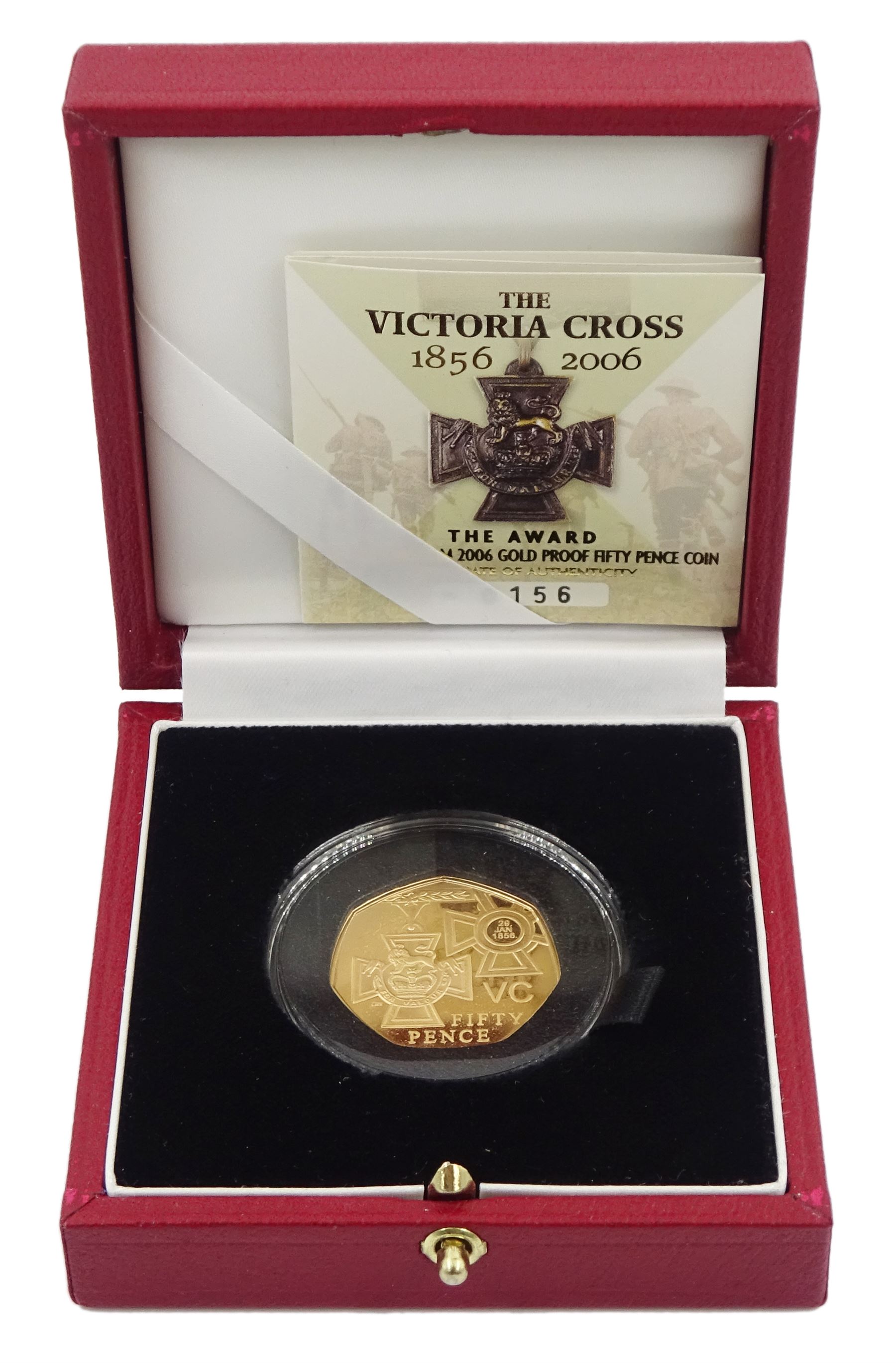 Queen Elizabeth II 2006 gold proof fifty pence coin 'The Victoria Cross 1856 2006', cased with certificate 