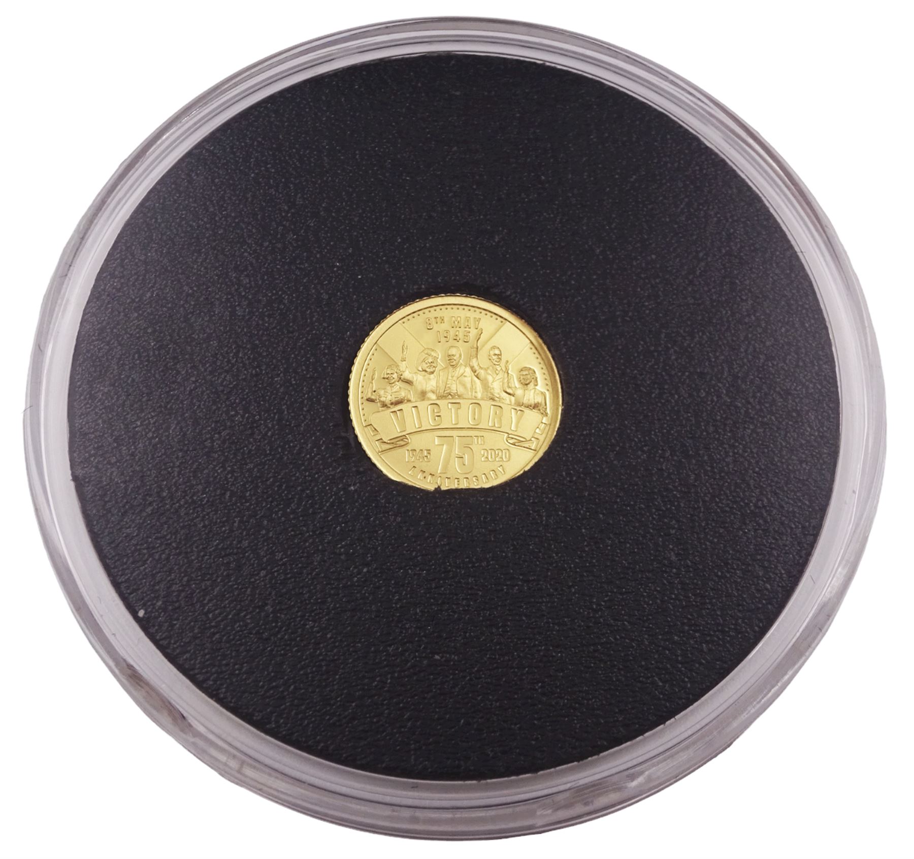 Queen Elizabeth II Soloman Islands 2020 24-carat gold proof ten dollars coin, commemorating the 75th anniversary of VE Day, cased with certificate