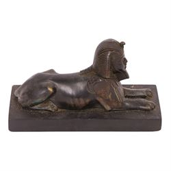 Egyptian Revival style bronzed sphinx sculpture, H11cm, L17cm