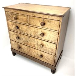 Victorian birdseye maple chest, two short and three long drawers, turned supports 