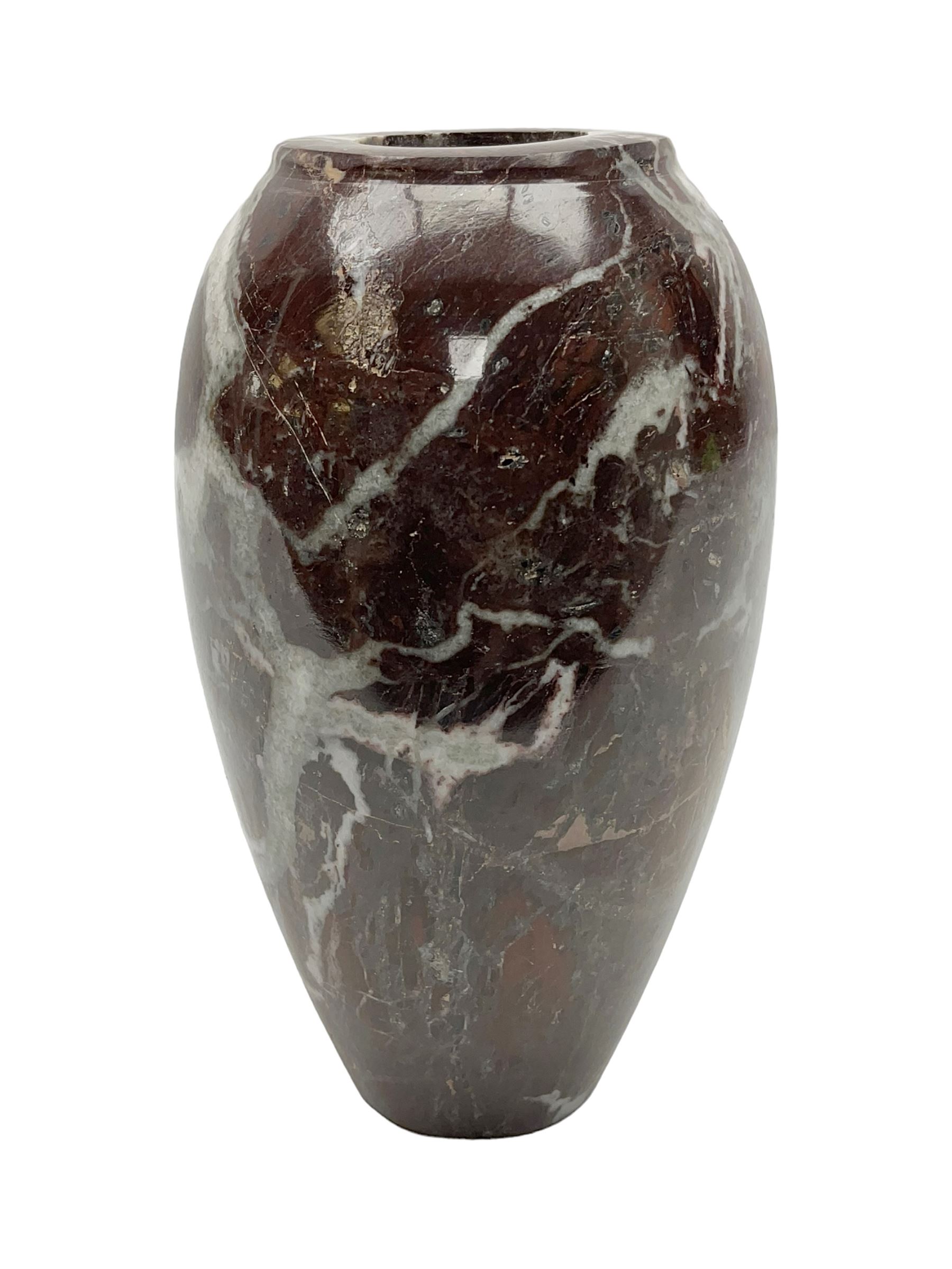 Red marble vase, of baluster form, H18cm