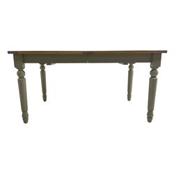 Neptune Furniture - 'Suffolk' oak dining table, pull-out extending top with two additional leaves, on turned supports, in grey paint and wax finish 