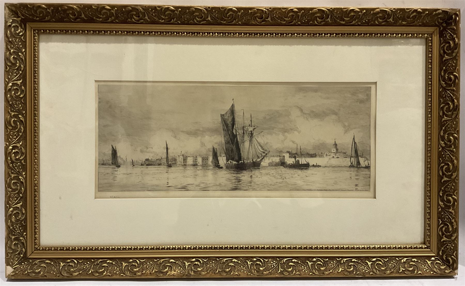 William Lionel Wyllie (British 1851-1931) 'Hot Walls - Portsmouth', etching signed in pencil pub.1911, 20cm x 51cm