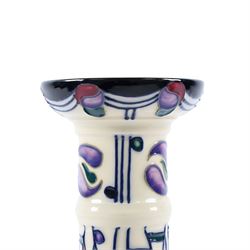 Moorcroft Tribute To Charles Rennie Mackintosh jug and candlestick, designed by Rachel Bishop, jug H24cm