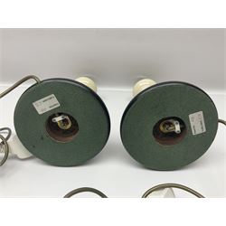 Pair of Moorcroft table lamps of candlestick form in magnolia pattern, with Moorcroft shades, H50cm 
