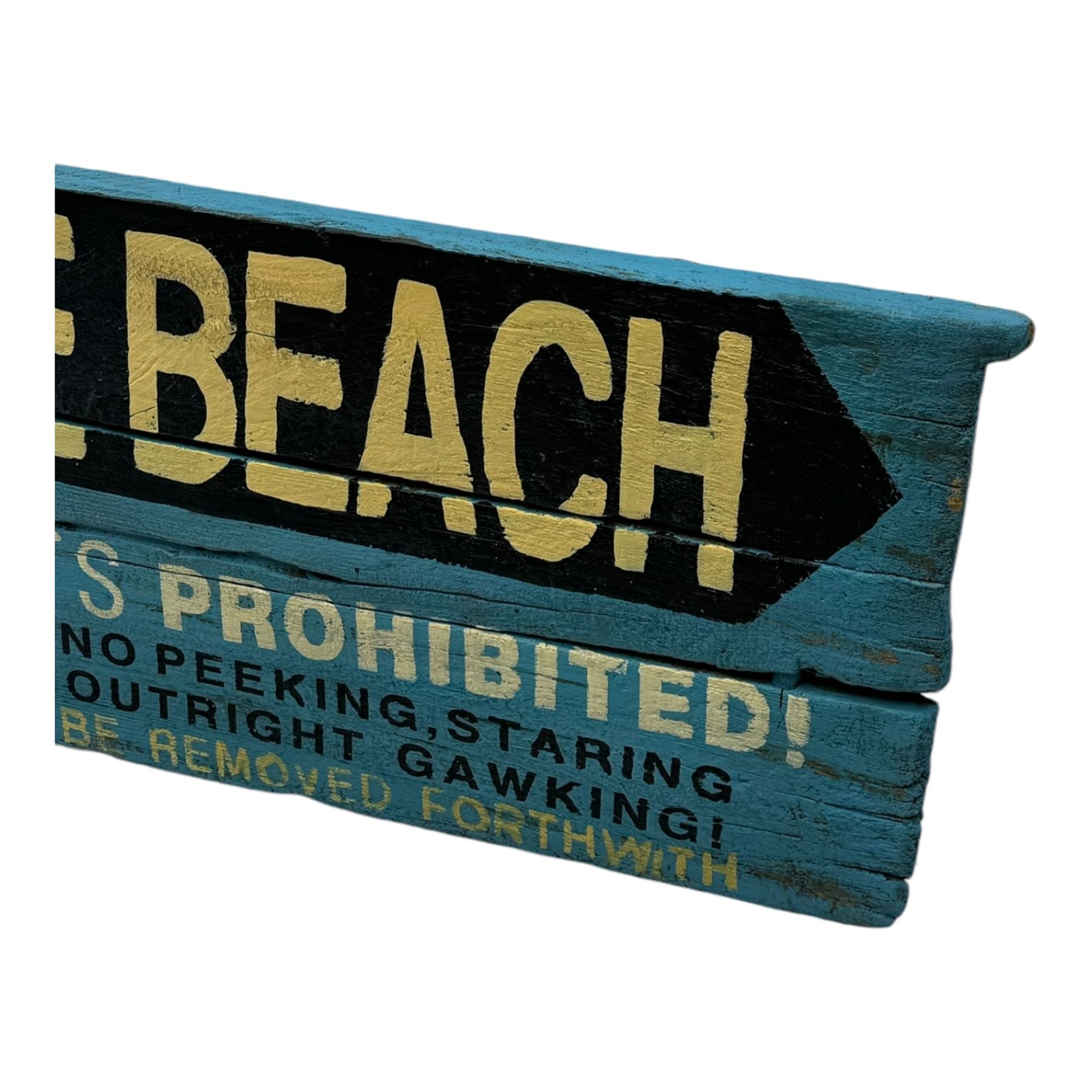 Timothy Oulton Saint Tropez 'Nude Beach' hand-painted oak wall art, W186cm x H49cm