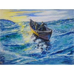  N J Bush (Contemporary): 'The Lonely Fishermen', oil on canvas signed with monogram, titled and dated 2012 verso, and WoodIand River Scene, oil on canvas signed I Cafieri 50cm x 60cm (2)  
