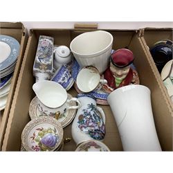 Wedgwood jasperware trinket box, commemorative ware, blue and white ceramics and a collection of other ceramics and collectables in five boxes