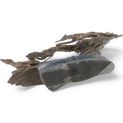 Bronzed sculpture of three greyhounds running at speed, on naturalistic base and oval plinth, L54cm H26cm 