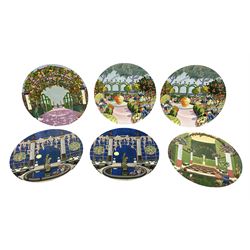 Set of six Villeroy & Boch chargers from the Jardins Francais series, all with printed marks beneath, D30cm