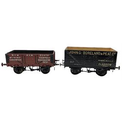 '0' gauge - scratch-built FR open wagon, five predominantly coal open wagons with various company liveries, and another open wagon; all unboxed (7)