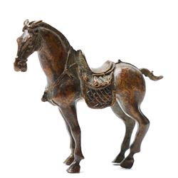 Chinese Bronze tang horse, with character mark to base, H7cm 