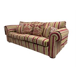 Duresta - 'Waldorf' large three seat sofa, upholstered in multi-colour striped fabric, on compressed bun feet