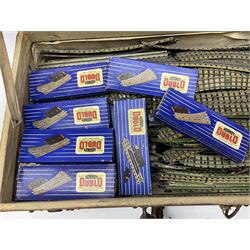 Hornby Dublo - large quantity of three-rail track including straights, curves and small sections in various sizes; thirteen boxed EODPR/EODPL points; boxed EUBR Uncoupling Rail; and boxed Diamond Crossing