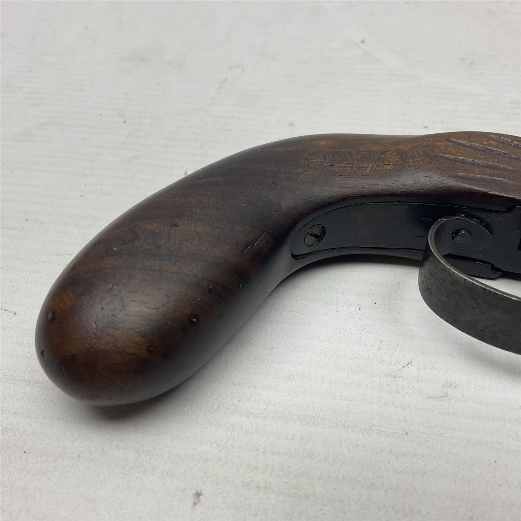 Percussion pocket pistol, 9cm octagonal barrel with German proof marks, figured walnut stock 21cm overall