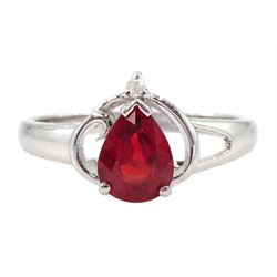  9ct white gold pear cut padparadscha sapphire and diamond ring, hallmarked, sapphire approx 1.00 carat