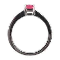 18ct white gold fine pink spinel ring, with channel set diamond shoulders, hallmarked, spinel approx 0.80 carat