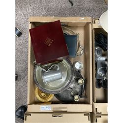 Collection of decorative items, to include two Cloisonne ginger jars, two 20th Century Chinese silk paintings and East Asian ceramic tableware items, in four boxes