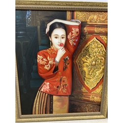 Japanese School (Late 20th century): Female Portraits, set of three oils on canvas unsigned 60cm x 50cm (3)