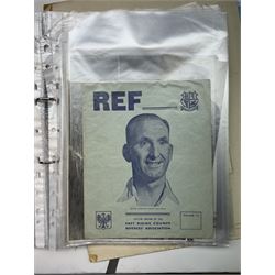 Collection of football memorabilia belonging and relating to the Hull based referee Frank Coultas, including 9ct gold Referee's medal for the 1957 Aston Villa v Manchester United FA Cup Final, inscribed 'The Football Association, F.B Coultas, F.A. Challenge Cup Competition, Final Tie 1957', hallmarked and in original case; the kit worn by him to referee the 1957 FA Cup Final and ephemera relating to the match including photographs, programmes and tickets; together with other football memorabilia collected by Frank Coultas, including programmes, photograph and ticket stubs, with some items relating to the 'Busby Babes'