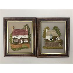 Nine Lilliput Lane framed wall plaques, including Fell View, Battleview, Catslide Cottage, Ashdown Hall and Shannon's Bank, together with three smaller circular framed Lilliput Lane plaques