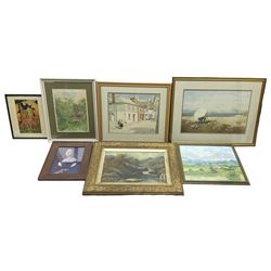Mountain Stream, early 20th century oil unsigned; Frank Belcher watercolour, together with further pictures and prints