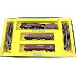 Hornby Dublo - two-rail 2022 'The Caledonian' Passenger Set LMR with Duchess Class 4-6-2 locomotive 'City of London' No.46245 with tender, two coaches and track, box base only, no lid; 4MT Standard 2-6-4 Tank locomotive No.80033 with two Talisman coaches and track in 2019 Goods Train Set box; four unboxed wagons, quantity of track, crane and buffer stops.