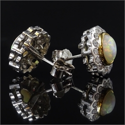  Pair of 18ct gold opal and diamond cluster stud ear-rings  