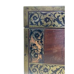 Victorian mahogany and brass inlaid writing slope, with hidden compartment, the hinged lid opening to reveal compartments and  leather slope, H21cm, L50cm
