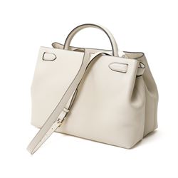 Mulberry - Islington handbag in Chalk Silky Calf leather with black piping, the structured body with single rolled top handle, gold-tone Postman’s Lock fastening and front strap detail, with detachable and adjustable shoulder strap, opening to a spacious two-division interior with Mulberry monogram fabric lining, with original Mulberry product tag, care booklet and dust bag, unused