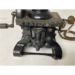 Early 20th century Skeleton Type telephone, probably made by Ericsson, marked MR No. 16, with headset, H30cm