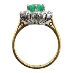  18ct gold emerald and diamond cluster ring hallmarked  