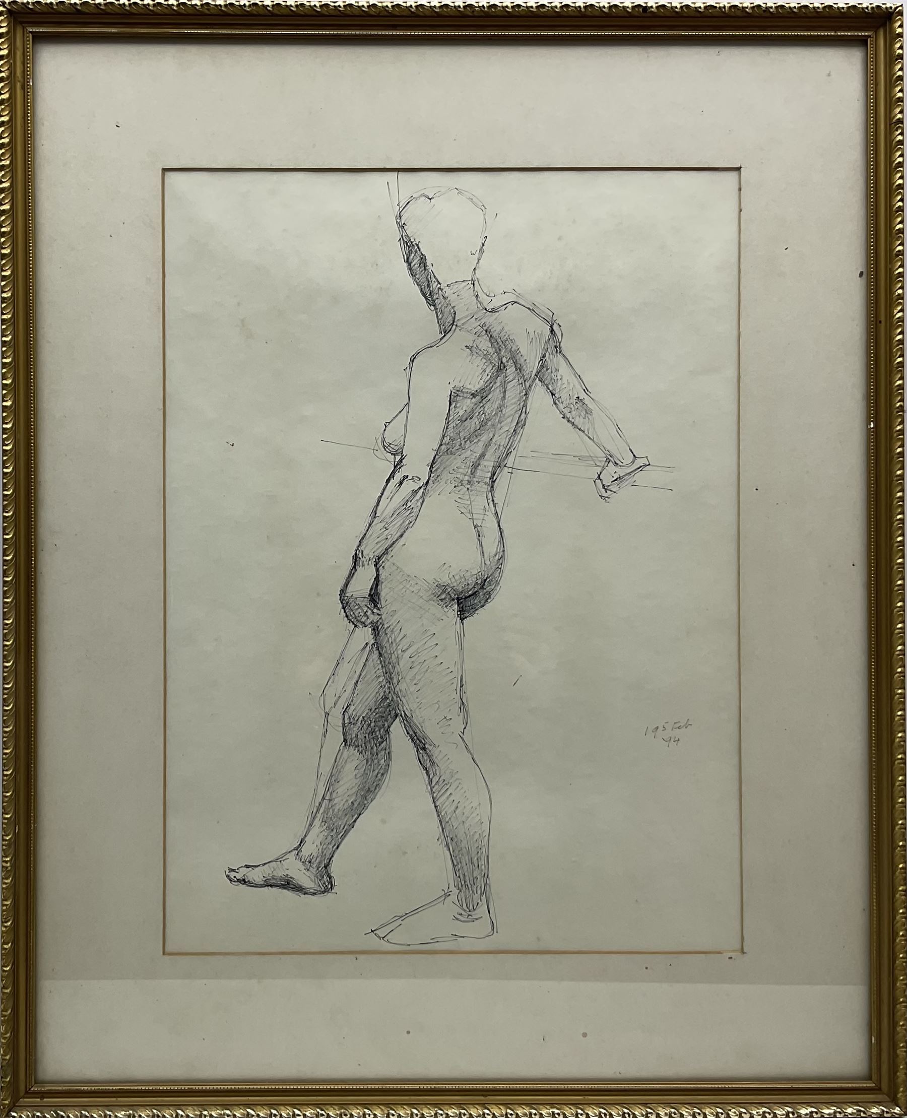Anne Isabella Brooke (British 1916-2002): Female Nude Life Study's, one pencil the other pen and ink signed, dated '77 and '94 max 49cm x 36cm (2)
Notes: painter and teacher born at South Crosland, Yorkshire principally known for her landscape oils. She attended Chelsea School of Art 1937-39, Huddersfield School of Art 1939-41 and London University. Lived in Harrogate