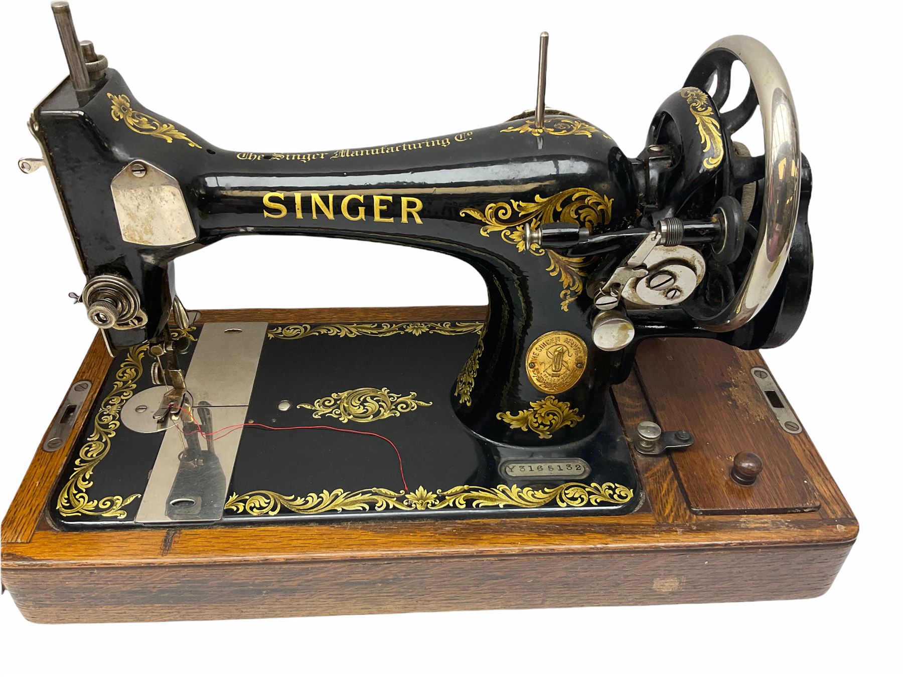 Cased vintage Singer hand sewing machine, with key, H29.5cm.