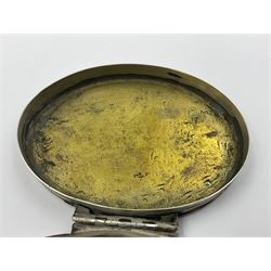 18th century silver plated oval snuff box with tortoiseshell lid inlaid with silver and mother of pearl 