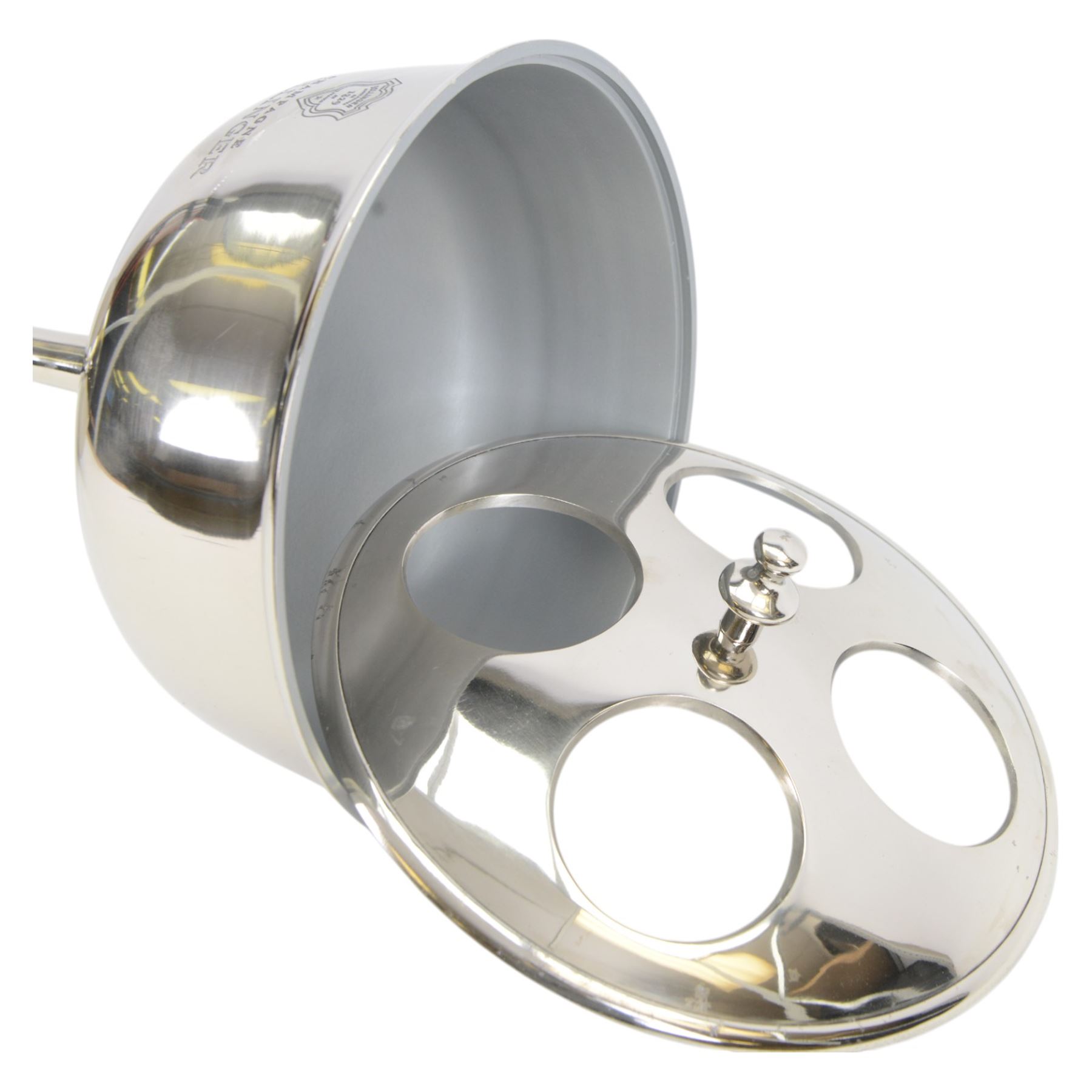 Modern chrome plate Champagne Bollinger/ice bucket on stand with cover, H85cm