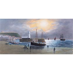 Robert Sheader (British 20th century): Fishing Boat on the Foreshore Scarborough by Moonli...
