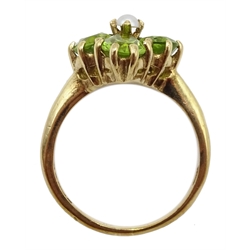  9ct gold peridot and split seed pearl marquise design ring, hallmarked  
