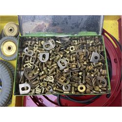 Meccano Outfit No.9 - with good quantity of red and green plates, strips, wheels, brackets, trunnions, tyres, cylinders etc; original box with lift-out tray and instruction manual