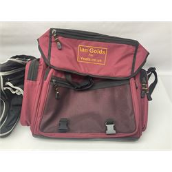 Collection of fishing memorabillia and equipment, including an Allcocks three piece split cane trout fly rod, Shakespeare Salt 3600 surf rod, two tackle bags, Old Red Seastreak multiplier reel, Sportext Saltwater fixed spool reel, fishing dvds, etc