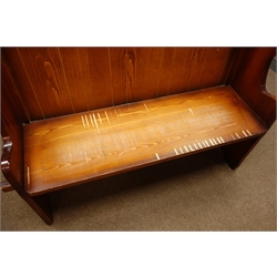  Church pew style seat, solid back, upholstered seat, W135cm, H103cm, D47cm  