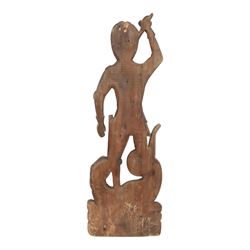 19th century carved oak figure depicting St George and the Dragon, H66cm 