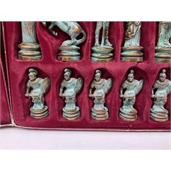 Marinakis Greek style cast metal chess set with board, with original box